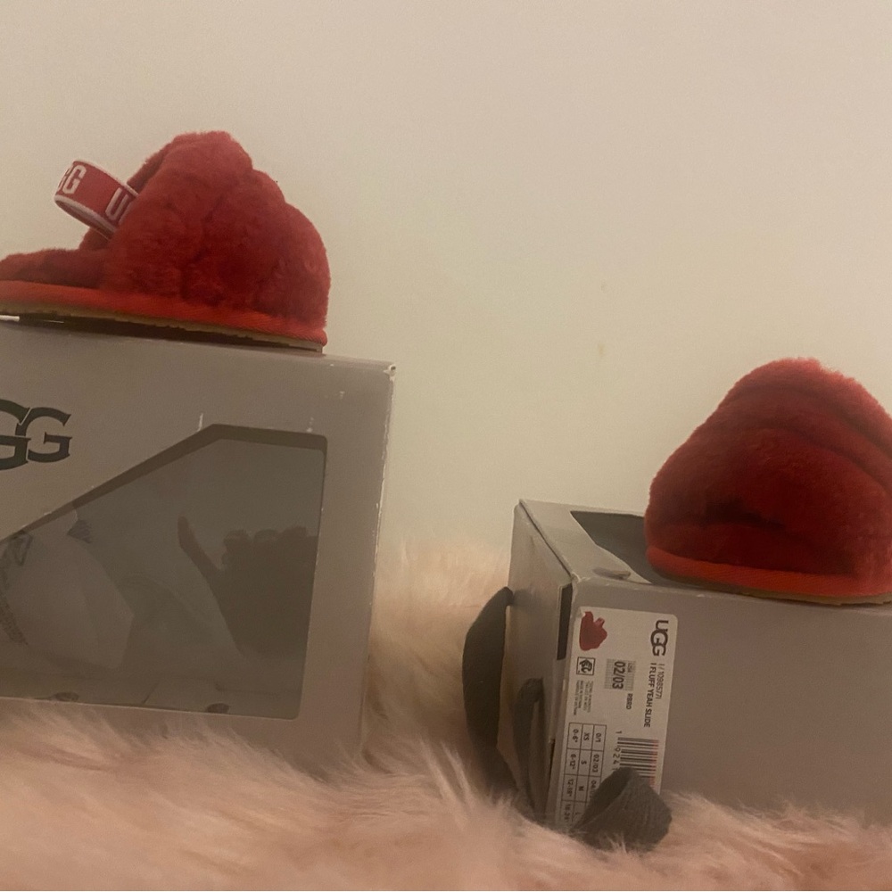 UGG Red Fluffy Slippers